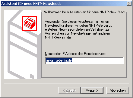 Assistent für neue NNTP-Newsfeeds - Name des Newsservers