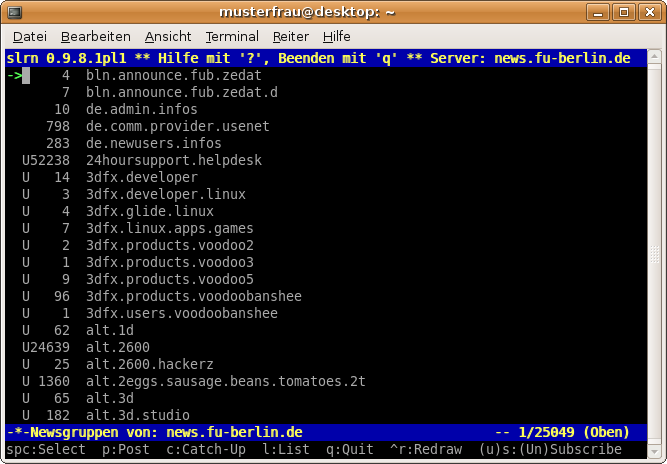 Anzeige der Liste aller Newsgruppen